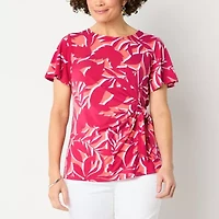Liz Claiborne Womens Round Neck Short Sleeve Blouse