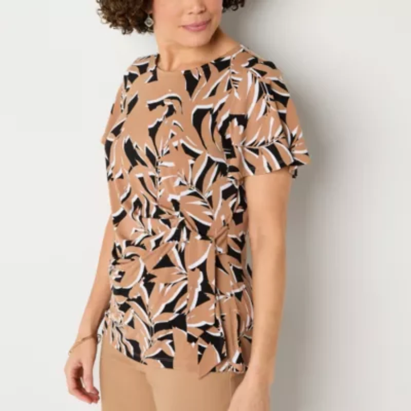 Liz Claiborne Womens Round Neck Short Sleeve Blouse