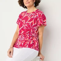 Liz Claiborne Womens Round Neck Short Sleeve Blouse