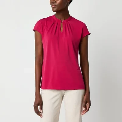 Liz Claiborne Womens Keyhole Neck Short Sleeve Blouse