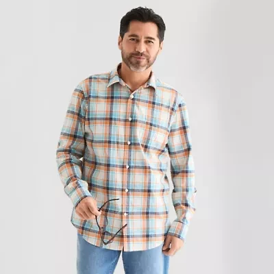 St. John's Bay Poplin Mens Long Sleeve Fitted Classic Fit Button-Down Shirt