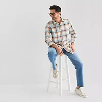 St. John's Bay Poplin Mens Long Sleeve Fitted Classic Fit Button-Down Shirt