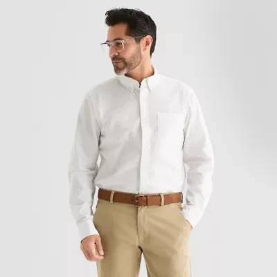 St. John's Bay Poplin Mens Long Sleeve Classic Fit Button-Down Shirt