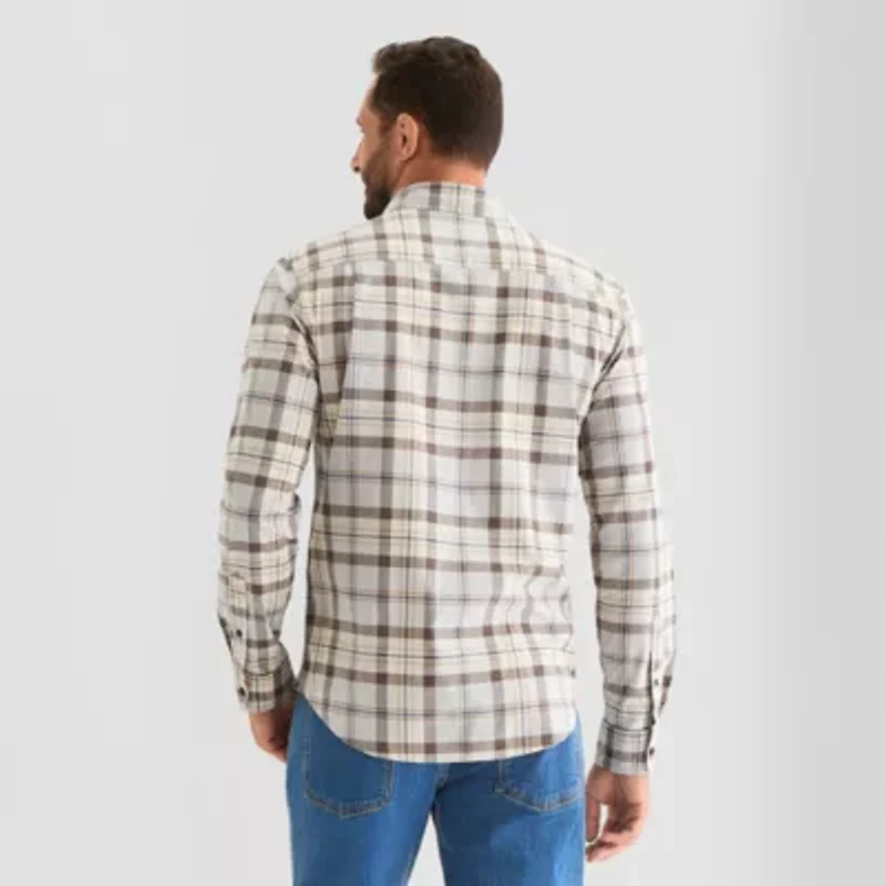 mutual weave Mens Long Sleeve Plaid Poplin Button-Down Shirt