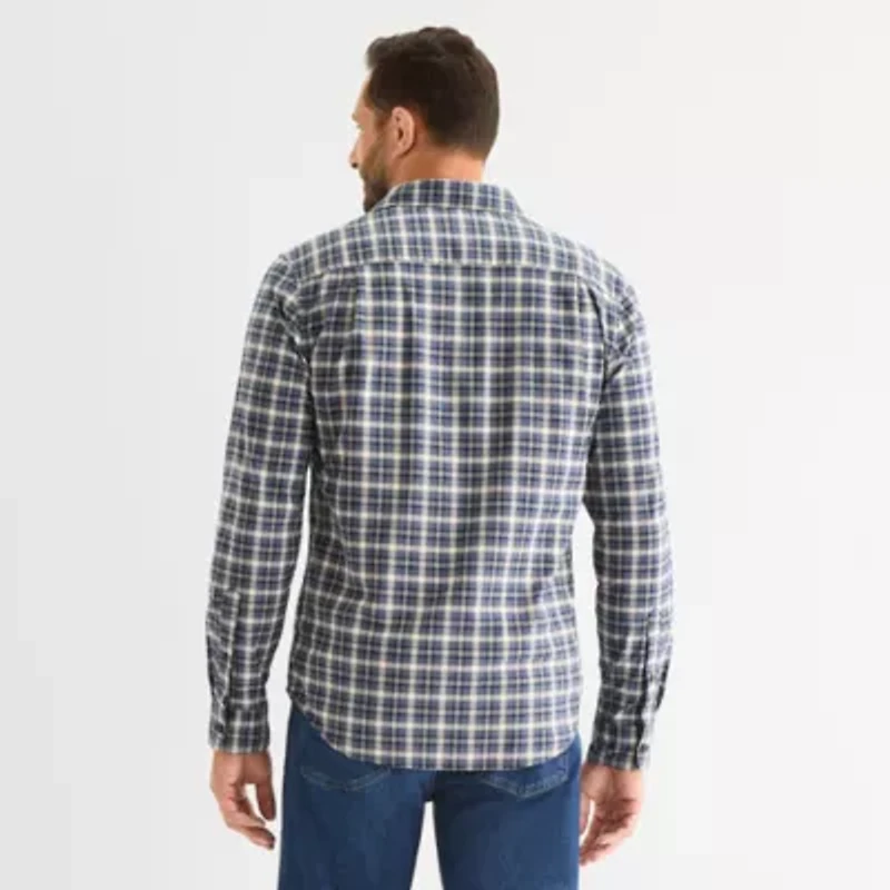 mutual weave Mens Long Sleeve Plaid Poplin Button-Down Shirt