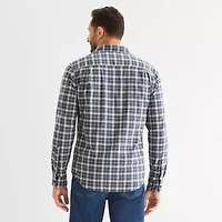 mutual weave Mens Long Sleeve Plaid Poplin Button-Down Shirt
