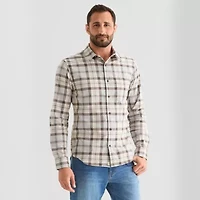 mutual weave Mens Long Sleeve Plaid Poplin Button-Down Shirt
