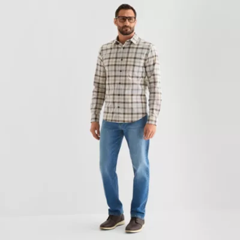 mutual weave Mens Long Sleeve Plaid Poplin Button-Down Shirt