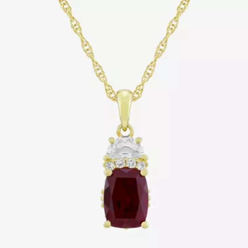 Womens Lab Created Red Ruby 14K Gold Over Silver Cushion 18 Inch Pendant Necklace