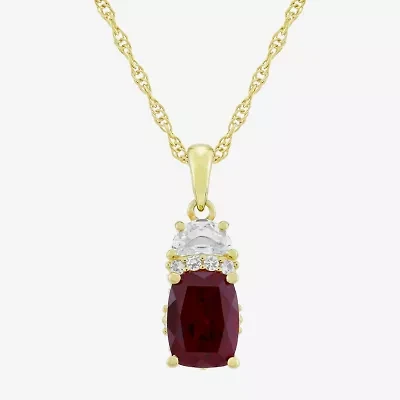 Womens Lab Created Red Ruby 14K Gold Over Silver Cushion 18 Inch Pendant Necklace