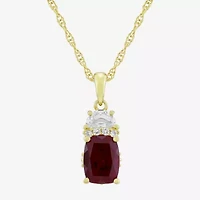 Womens Lab Created Red Ruby 14K Gold Over Silver Cushion 18 Inch Pendant Necklace