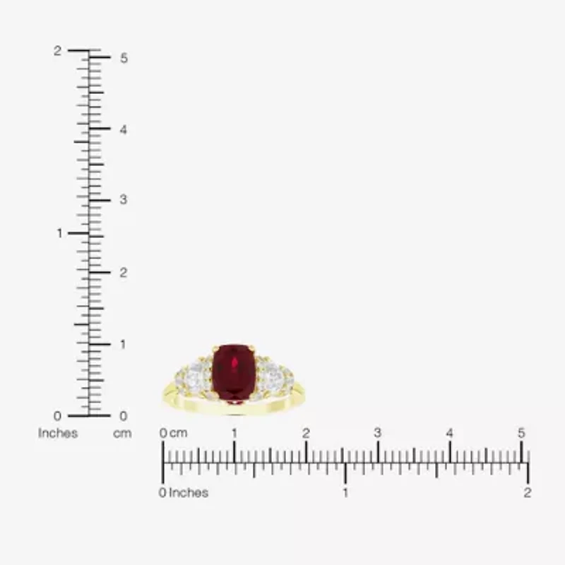 Womens Lab Created Red Ruby 14K Gold Over Silver Cushion Side Stone Cocktail Ring