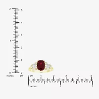 Womens Lab Created Red Ruby 14K Gold Over Silver Cushion Side Stone Cocktail Ring