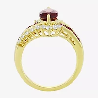 Womens Lab Created Red Ruby 14K Gold Over Silver Marquise Side Stone Cocktail Ring