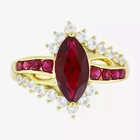 Womens Lab Created Red Ruby 14K Gold Over Silver Marquise Side Stone Cocktail Ring