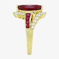 Womens Lab Created Red Ruby 14K Gold Over Silver Marquise Side Stone Cocktail Ring