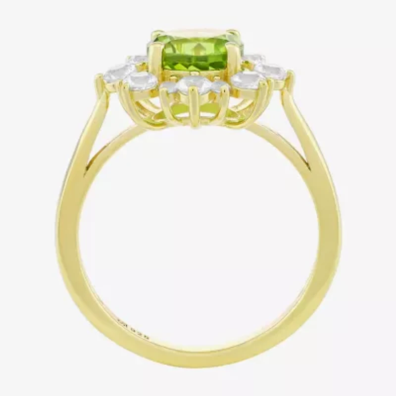 Womens Genuine Green Peridot 14K Gold Over Silver Sunburst Cocktail Ring