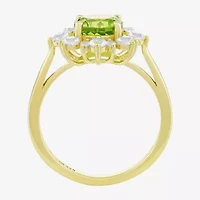 Womens Genuine Green Peridot 14K Gold Over Silver Sunburst Cocktail Ring