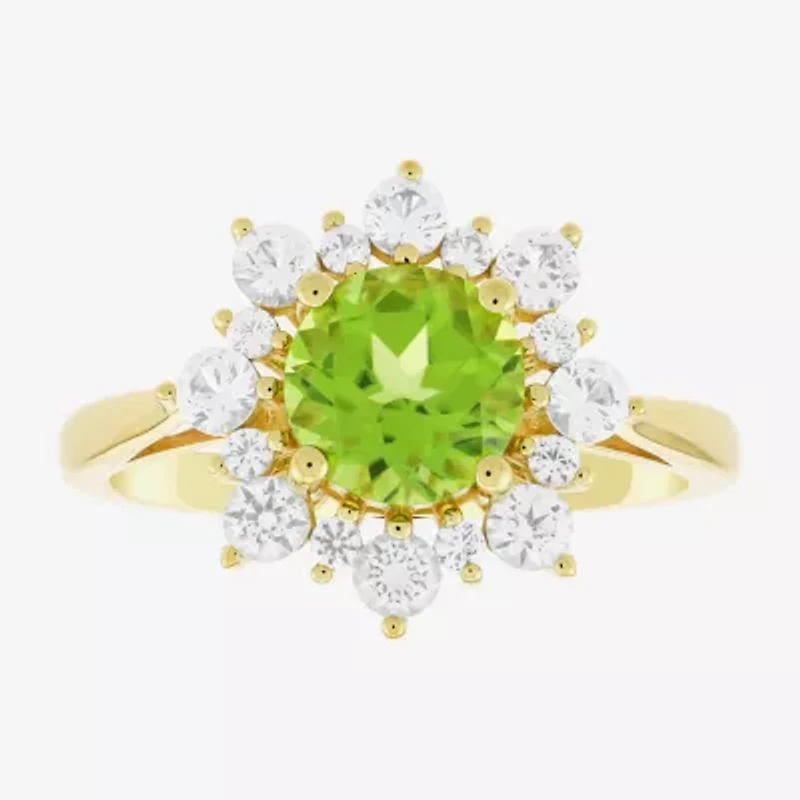 Womens Genuine Green Peridot 14K Gold Over Silver Sunburst Cocktail Ring