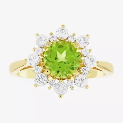 Womens Genuine Green Peridot 14K Gold Over Silver Sunburst Cocktail Ring