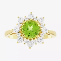 Womens Genuine Green Peridot 14K Gold Over Silver Sunburst Cocktail Ring