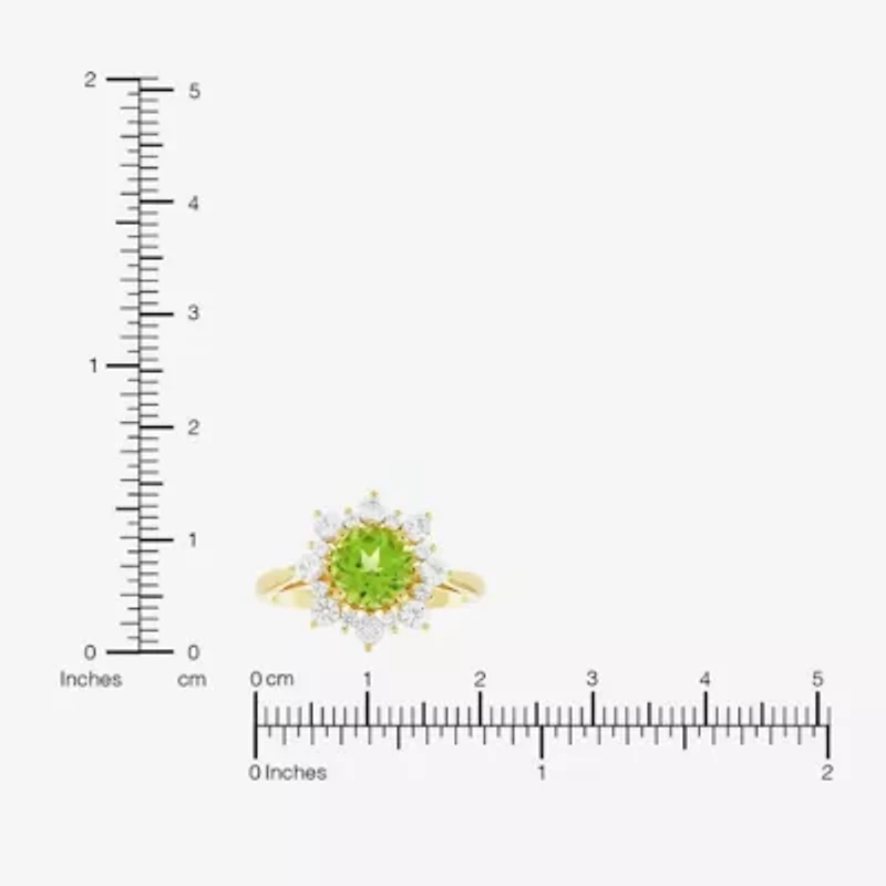 Womens Genuine Green Peridot 14K Gold Over Silver Sunburst Cocktail Ring