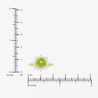 Womens Genuine Green Peridot 14K Gold Over Silver Sunburst Cocktail Ring