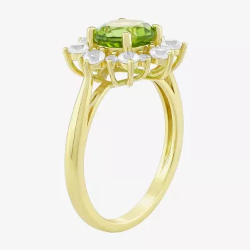 Womens Genuine Green Peridot 14K Gold Over Silver Sunburst Cocktail Ring