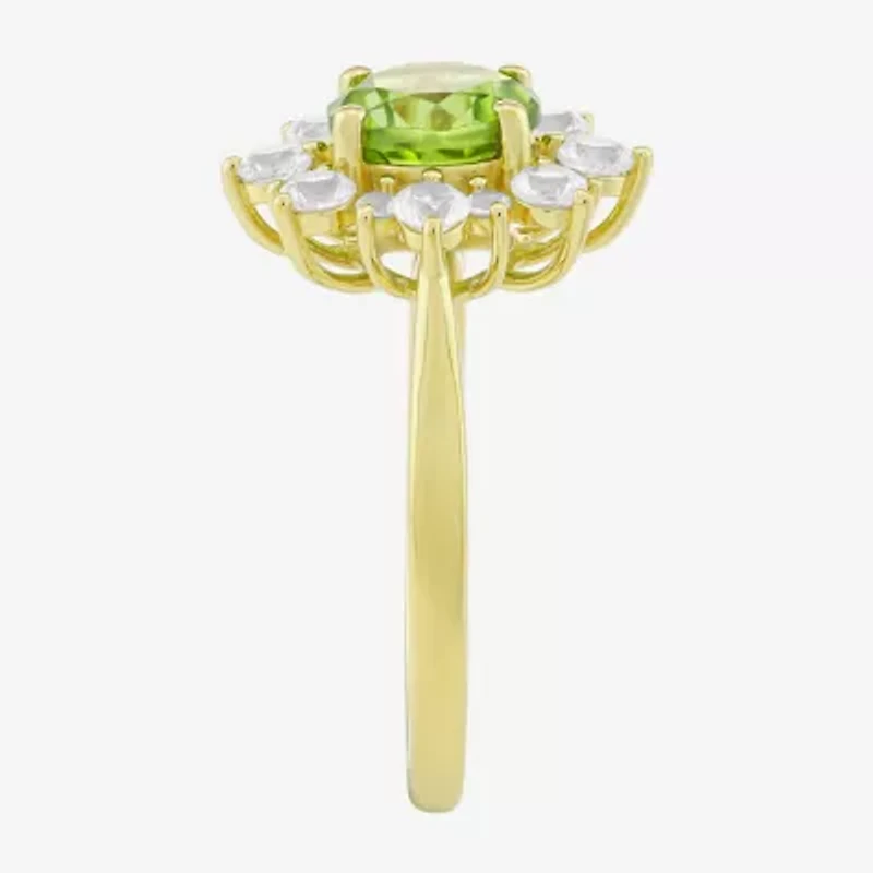 Womens Genuine Green Peridot 14K Gold Over Silver Sunburst Cocktail Ring