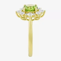 Womens Genuine Green Peridot 14K Gold Over Silver Sunburst Cocktail Ring