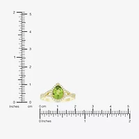 Womens Genuine Green Peridot 14K Gold Over Silver Pear Halo Side Stone Cocktail Ring