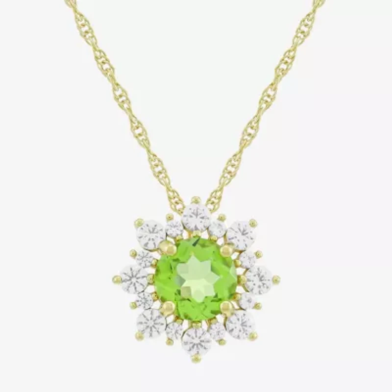 Womens Genuine Green Peridot 14K Gold Over Silver Sunburst 18 Inch Pendant Necklace