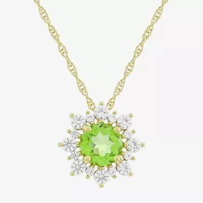 Womens Genuine Green Peridot 14K Gold Over Silver Sunburst 18 Inch Pendant Necklace