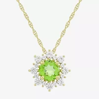 Womens Genuine Green Peridot 14K Gold Over Silver Sunburst 18 Inch Pendant Necklace