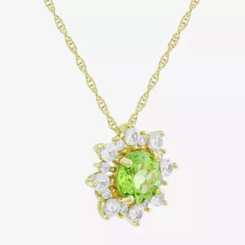 Womens Genuine Green Peridot 14K Gold Over Silver Sunburst 18 Inch Pendant Necklace