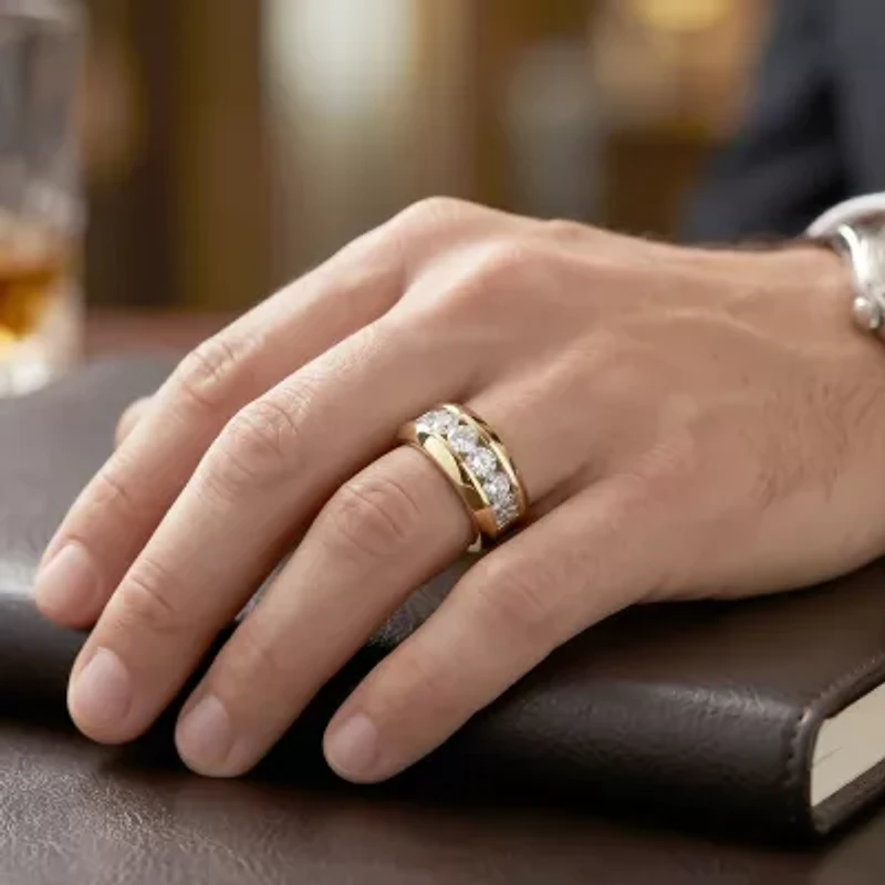 F / Si2) Mens 1/ CT. T.W. Lab Grown White Diamond 14K Gold Over Silver Wedding Band