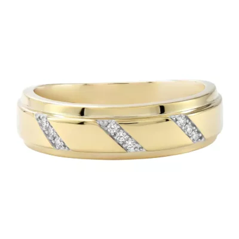 (F / Si2) Mens Diamond Accent Lab Grown White Diamond 14K Gold Over Silver Wedding Band