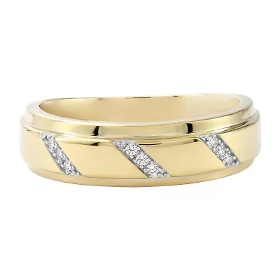 (F / Si2) Mens Diamond Accent Lab Grown White Diamond 14K Gold Over Silver Wedding Band