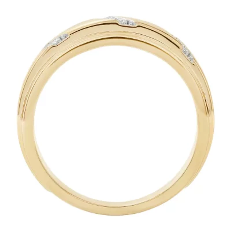 (F / Si2) Mens Diamond Accent Lab Grown White Diamond 14K Gold Over Silver Wedding Band