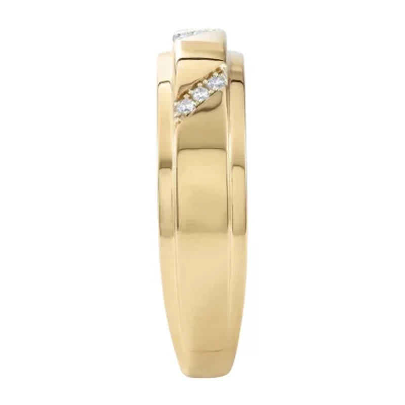 (F / Si2) Mens Diamond Accent Lab Grown White Diamond 14K Gold Over Silver Wedding Band