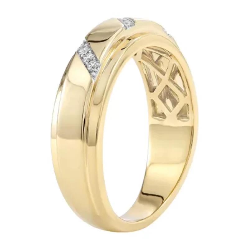 (F / Si2) Mens Diamond Accent Lab Grown White Diamond 14K Gold Over Silver Wedding Band