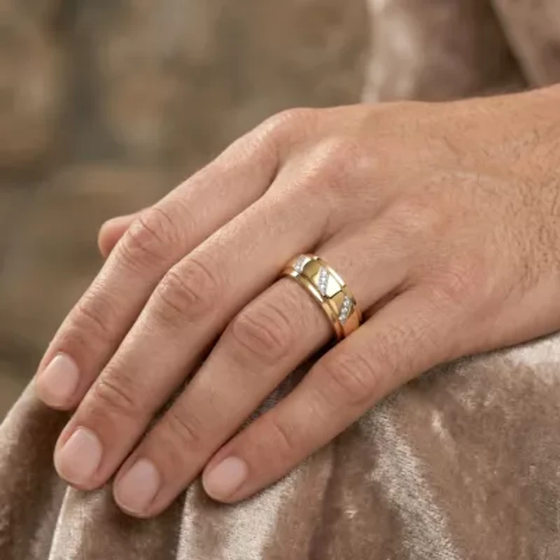 (F / Si2) Mens Diamond Accent Lab Grown White Diamond 14K Gold Over Silver Wedding Band