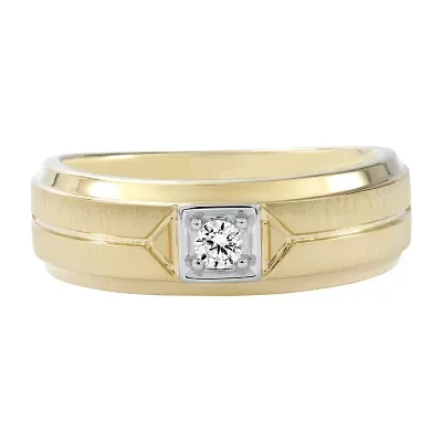 F / Si2) Mens / CT. T.W. Lab Grown White Diamond 14K Gold Over Silver Wedding Band