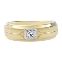 F / Si2) Mens / CT. T.W. Lab Grown White Diamond 14K Gold Over Silver Wedding Band
