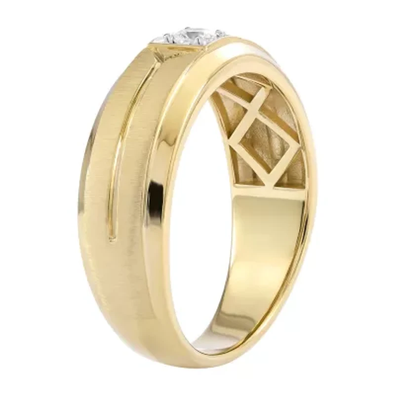 F / Si2) Mens / CT. T.W. Lab Grown White Diamond 14K Gold Over Silver Wedding Band