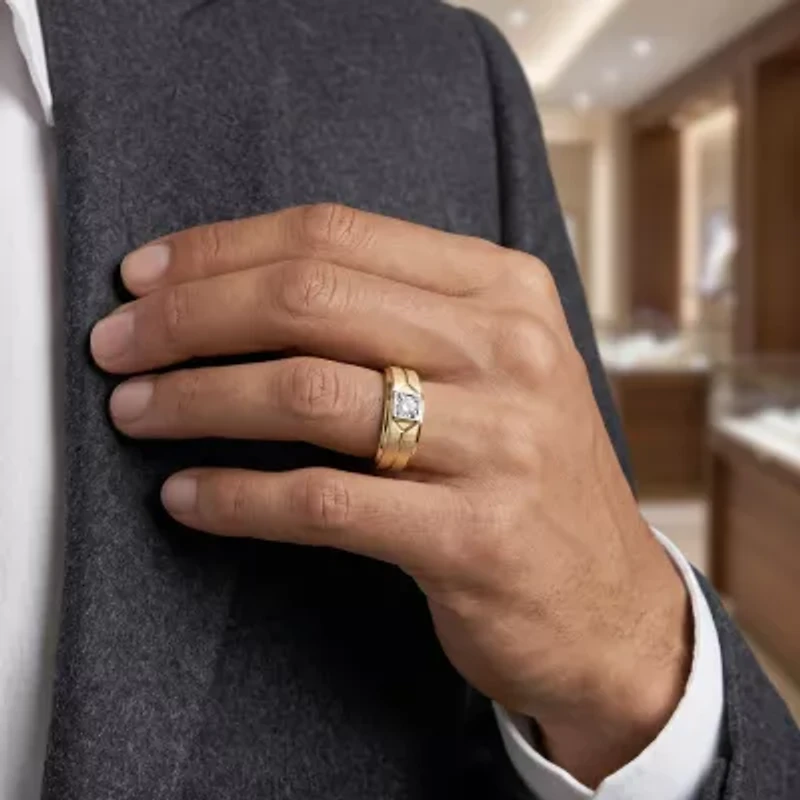 F / Si2) Mens / CT. T.W. Lab Grown White Diamond 14K Gold Over Silver Wedding Band