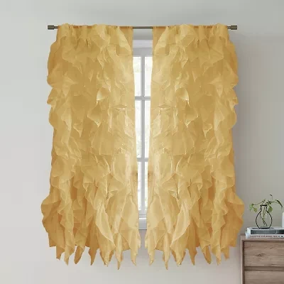 Sweet Home Collection Ruffled Rod Pocket Sheer Single Curtain Panel
