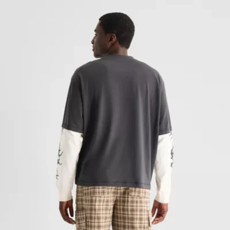 Arizona Mens Crew Neck Long Sleeve Twofer Graphic Shirt