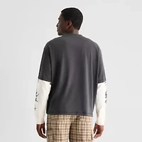 Arizona Mens Crew Neck Long Sleeve Twofer Graphic Shirt