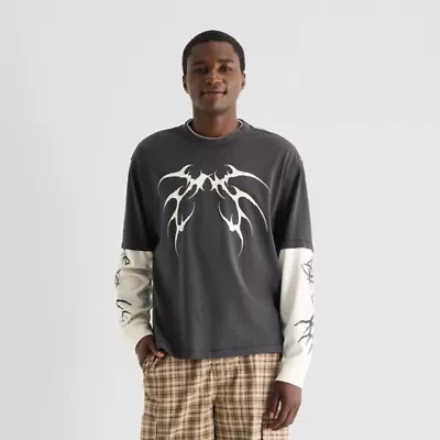 Arizona Mens Crew Neck Long Sleeve Twofer Graphic Shirt